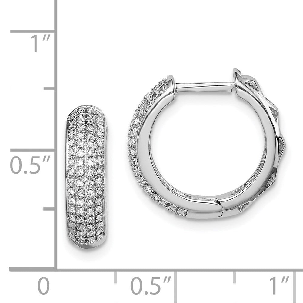 QE12642 Sterling Silver Rhodium Diam. Hinged Hoop Earrings