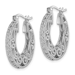 QE12644 Sterling Silver Rhodium with Diam. Hinged Hoop Earrings
