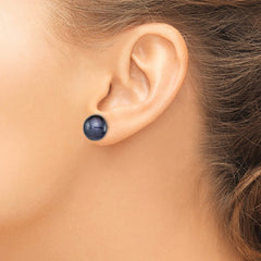 QE12671 Sterling Silver Rhodium-plated 12-13mm Black Button Freshwater Cultured Pearl Post Earrings