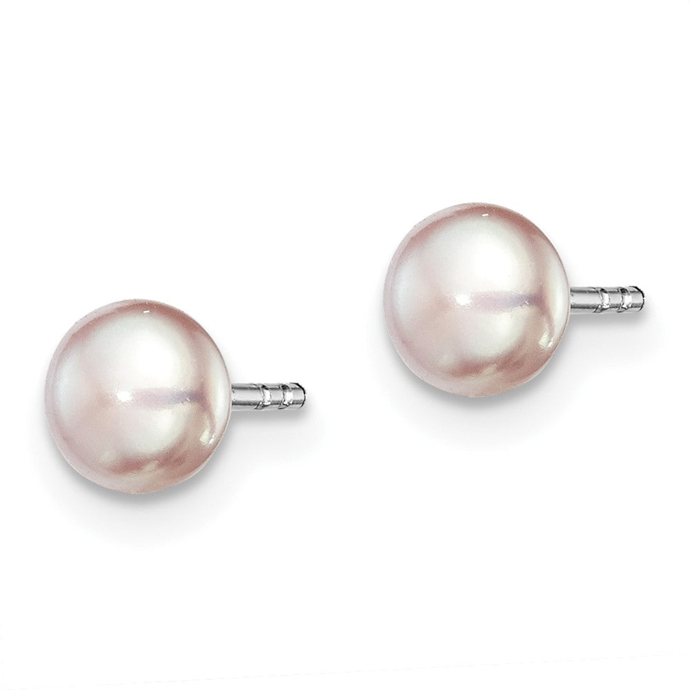 QE12689 Sterling Silver Rhodium-plated 4-5mm Purple Button Freshwater Cultured Pearl Post Earrings