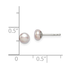 QE12689 Sterling Silver Rhodium-plated 4-5mm Purple Button Freshwater Cultured Pearl Post Earrings