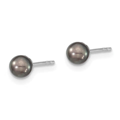 QE12700 Sterling Silver Rhodium-plated 4-5mm Black Round Freshwater Cultured Pearl Post Earrings