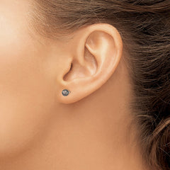 QE12700 Sterling Silver Rhodium-plated 4-5mm Black Round Freshwater Cultured Pearl Post Earrings