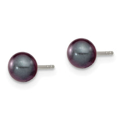 QE12701 Sterling Silver Rhodium-plated 5-6mm Black Round Freshwater Cultured Pearl Post Earrings