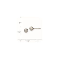 QE12712 Sterling Silver Rhodium-plated 5-6mm Grey Round Freshwater Cultured Pearl Post Earrings