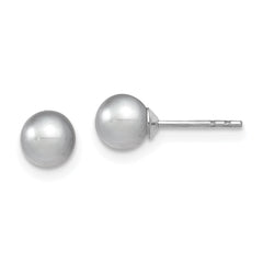 QE12712 Sterling Silver Rhodium-plated 5-6mm Grey Round Freshwater Cultured Pearl Post Earrings