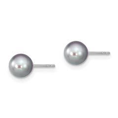 QE12713 Sterling Silver Rhodium-plated 6-7mm Grey Round Freshwater Cultured Pearl Post Earrings