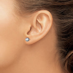 QE12713 Sterling Silver Rhodium-plated 6-7mm Grey Round Freshwater Cultured Pearl Post Earrings