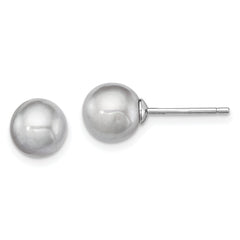 QE12714 Sterling Silver Rhodium-plated 7-8mm Grey Round Freshwater Cultured Pearl Post Earrings