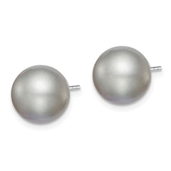 QE12717 Sterling Silver Rhodium-plated 10-11mm Grey Round Freshwater Cultured Pearl Post Earring