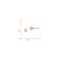 QE12719 Sterling Silver Rhodium-plated 4-5mm Pink Round Freshwater Cultured Pearl Post Earrings