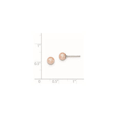 QE12720 Sterling Silver Rhodium-plated 5-6mm Pink Round Freshwater Cultured Pearl Post Earrings