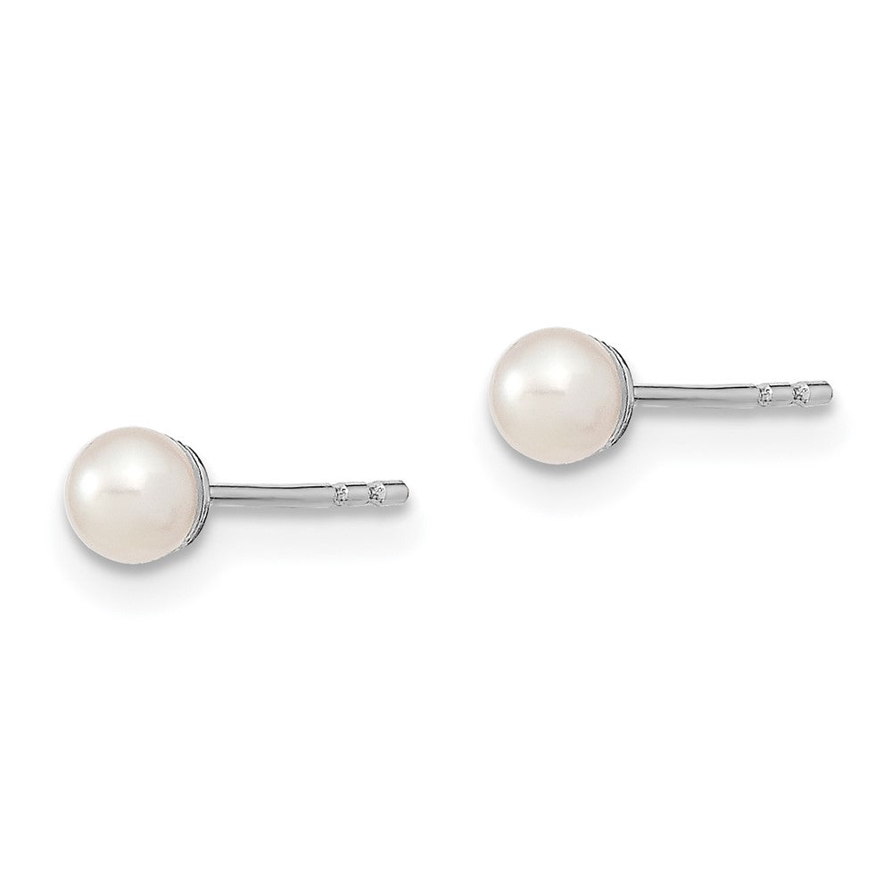 QE12730 Sterling Silver Rhodium-plated 3-4mm White Round Freshwater Cultured Pearl Post Earrings