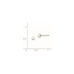 QE12730 Sterling Silver Rhodium-plated 3-4mm White Round Freshwater Cultured Pearl Post Earrings