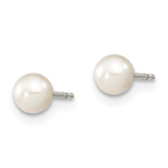 QE12731 Sterling Silver Rhodium-plated 4-5mm White Round Freshwater Cultured Pearl Post Earrings