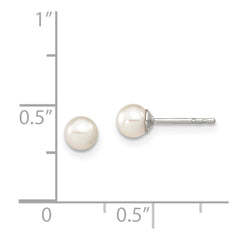 QE12731 Sterling Silver Rhodium-plated 4-5mm White Round Freshwater Cultured Pearl Post Earrings