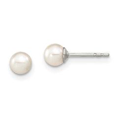QE12731 Sterling Silver Rhodium-plated 4-5mm White Round Freshwater Cultured Pearl Post Earrings