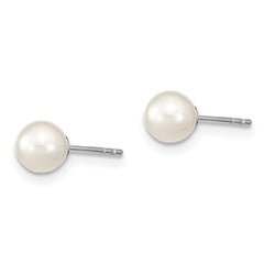QE12732 Sterling Silver Rhodium-plated 5-6mm White Round Freshwater Cultured Pearl Post Earrings