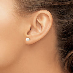 QE12732 Sterling Silver Rhodium-plated 5-6mm White Round Freshwater Cultured Pearl Post Earrings