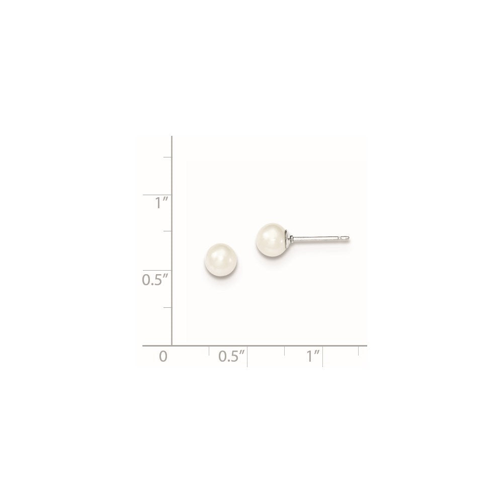 QE12732 Sterling Silver Rhodium-plated 5-6mm White Round Freshwater Cultured Pearl Post Earrings