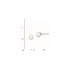 QE12732 Sterling Silver Rhodium-plated 5-6mm White Round Freshwater Cultured Pearl Post Earrings