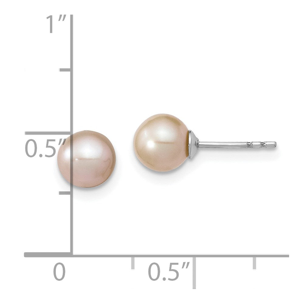 QE12733 Sterling Silver Rhodium-plated 6-7mm White Round Freshwater Cultured Pearl Post Earrings