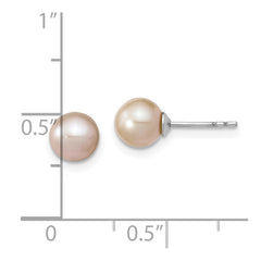 QE12733 Sterling Silver Rhodium-plated 6-7mm White Round Freshwater Cultured Pearl Post Earrings