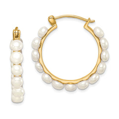 QE12753GP Sterling Silver Gold-plated 4-5mm White Button Freshwater Cultured Pearl Hoop Earrings