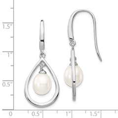 QE12763 Sterling Silver Rhodium-plated 6-7mm White Teardrop Freshwater Cultured Pearl Dangle Earrings