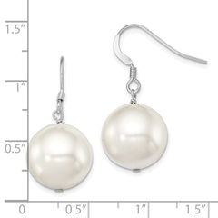 QE12789 Sterling Silver Rhodium-plated 14-15mm White Round Shell Pearl Dangle Earrings
