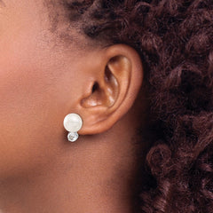 QE12801 Sterling Silver RH-pltd 10-11mm FWC Button Pearl White Topaz Earrings