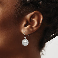 QE12821 Sterling Silver Rhodium-plated 14-15mm Grey Round Shell Pearl Dangle Earrings