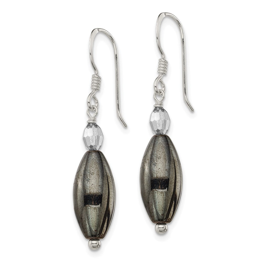 QE12824 Sterling Silver Polished Crystal & Black Agate Dangle Earrings