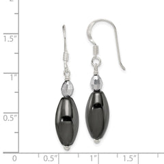QE12824 Sterling Silver Polished Crystal & Black Agate Dangle Earrings