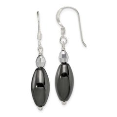 QE12824 Sterling Silver Polished Crystal & Black Agate Dangle Earrings