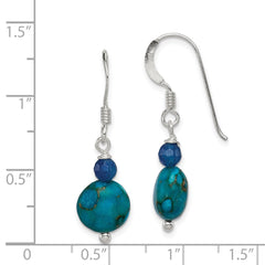 QE12834 Sterling Silver Polished Blue Agate & Reconstructed Lapis Dangle Earrings