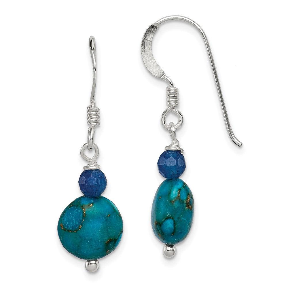 QE12834 Sterling Silver Polished Blue Agate & Reconstructed Lapis Dangle Earrings