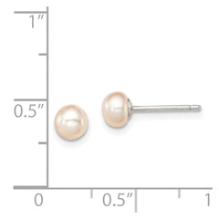 QE12846 Sterling Silver Rhodium-plated 4-5mm Pink Button Freshwater Cultured Pearl Post Earrings