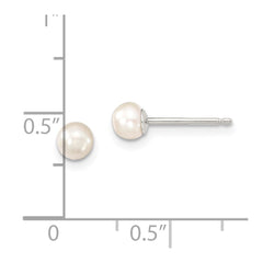 QE12847 Sterling Silver Rhodium-plated 4-5mm White Button Freshwater Cultured Pearl Post Earrings