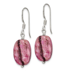 QE12855 Sterling Silver Polished Oval Purple Jasper Dangle Earrings