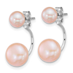QE12888WP Sterling Silver Rhodium-plated 5-6mm and 8-9mm Pink Button Freshwater Cultured Pearl Front and Back Post Dangle Earrings