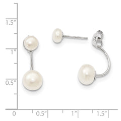 QE12888WW Sterling Silver Rhodium-plated 5-6mm and 8-9mm White Button Freshwater Cultured Pearl Front and Back Post Dangle Earrings