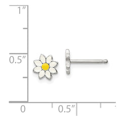 QE12897 Sterling Silver Polished Yellow & White Enameled Flower Children's Post Earrings
