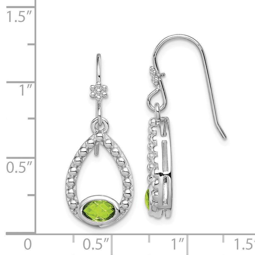 QE12902PE Sterling Silver Rhodium-plated Peridot Shepherd Hook Dangle Earrings