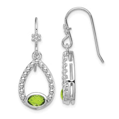 QE12902PE Sterling Silver Rhodium-plated Peridot Shepherd Hook Dangle Earrings