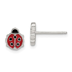 QE12906 Sterling Silver Polished & Enameled Ladybug Children's Post Earrings