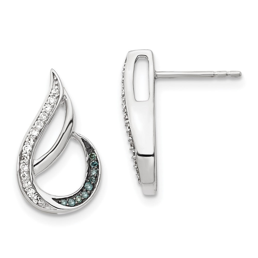 QE12917 White Night Sterling Silver Rhodium-plated Polished Blue and White Diamond Post Earrings