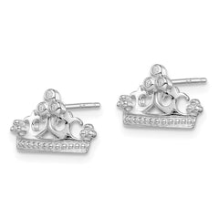 QE12920 Sterling Silver Rhodium-plated CZ Crown Post Earrings