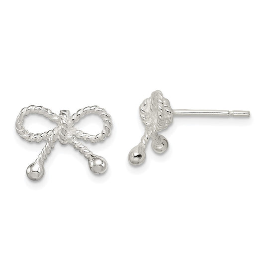 QE12927 Sterling Silver Polished and Textured Bow Post Earrings