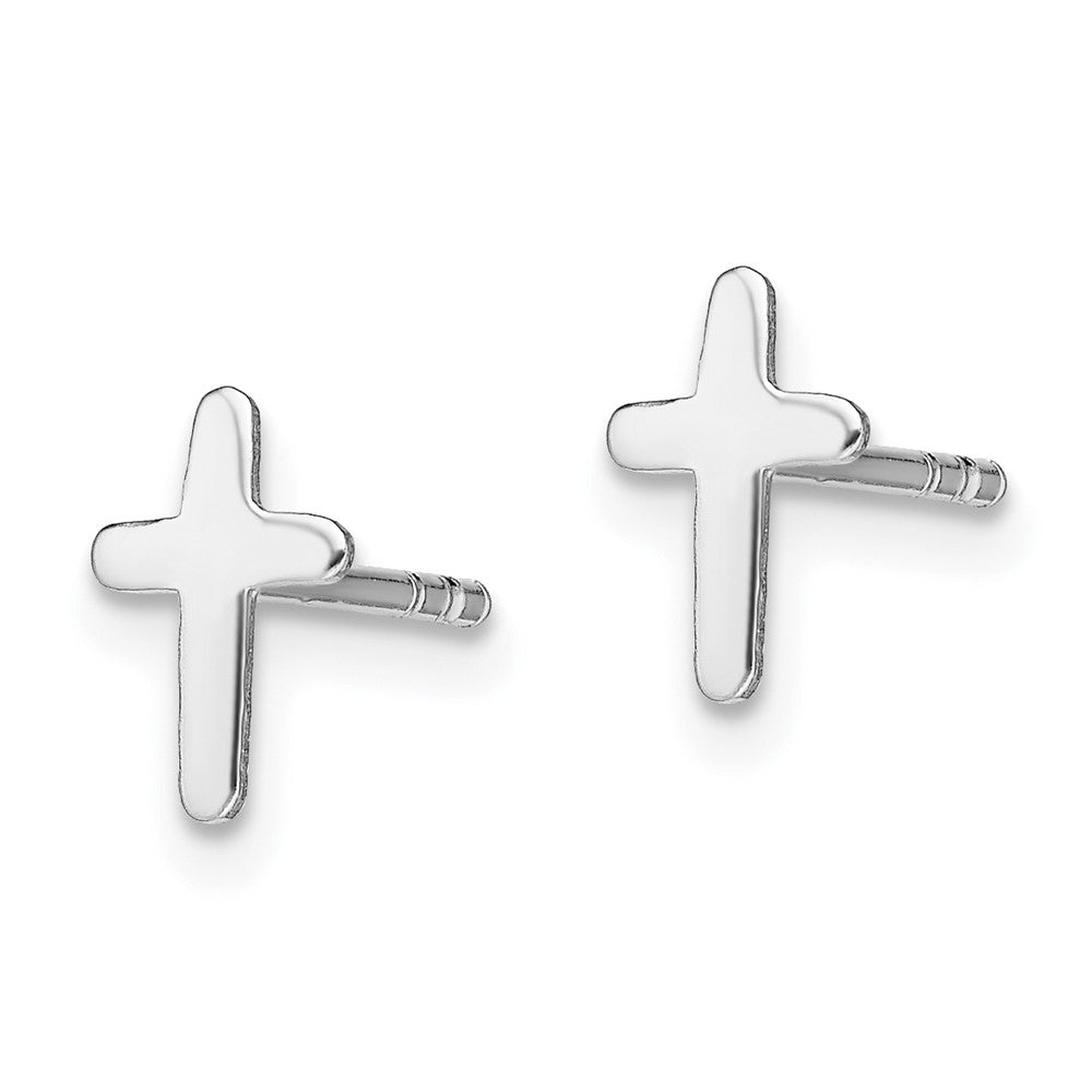 QE12949 Sterling Silver Rhodium-plated Polished Latin Cross Post Earrings